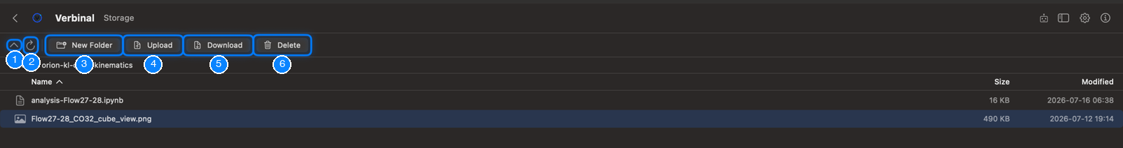 Storage: the toolbar, and a folder with a file selected