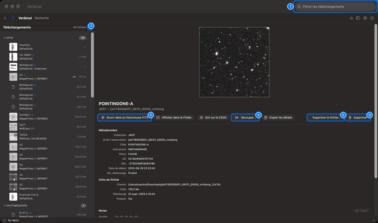 Recherche : la liste de vos observations, et l’une d’elles