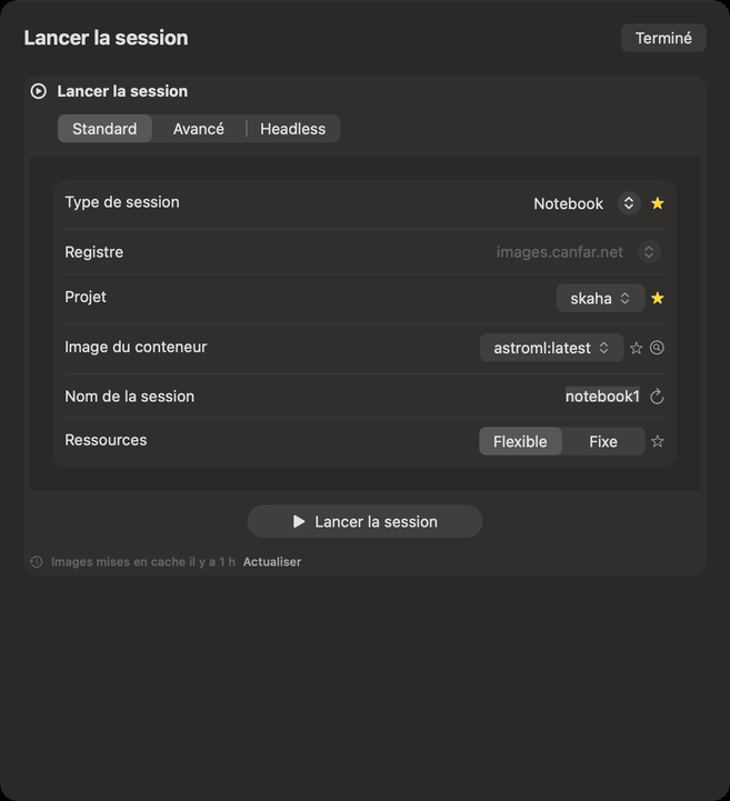 Le formulaire de lancement